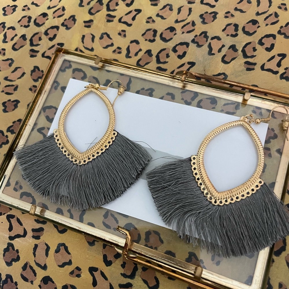 Gray Fringe Earrings